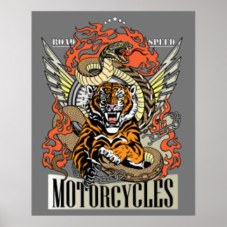 Poster Tigre et serpent. Club de moto Speedway