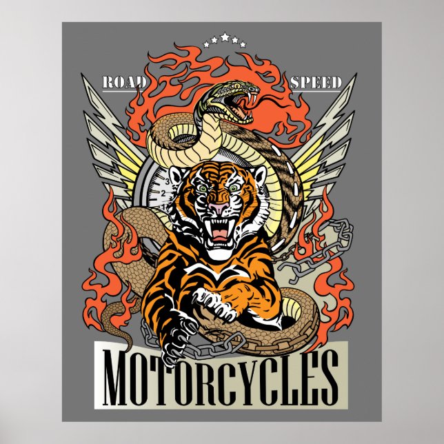 Poster Tigre et serpent. Club de moto Speedway (Devant)