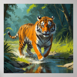 Poster Tigre étonnant coureur dans la peinture de la jung