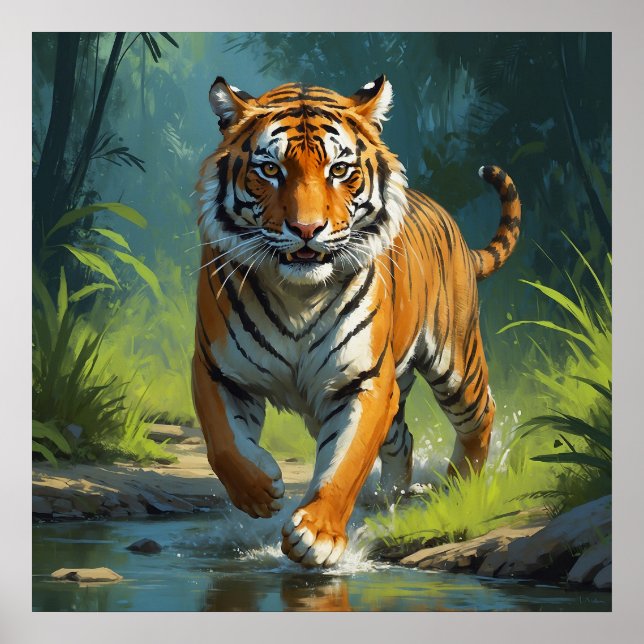 Poster Tigre Extraordinaire coureur dans la peinture de l (Devant)