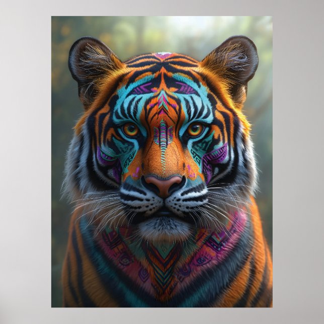 Poster Tigre majestueux avec peinture faciale Tribale vib (Devant)
