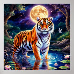 Poster Tigre majestueux dans un paysage Imaginaire clair 