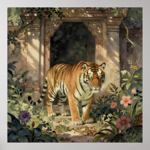 Poster Tigre majestueux marchant à travers les dunes anci