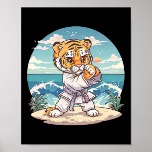 Poster Tigre mignon de karaté Kickboxing Taekwondo Jiu-ji