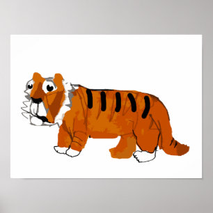 Poster Tigre Orange Dessiné à la Main de Manière Fantaisi