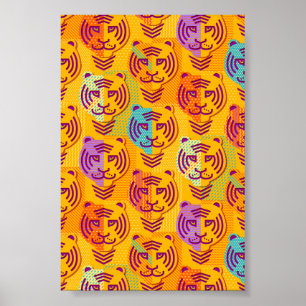 Poster Tigre pattern on dark yellow
