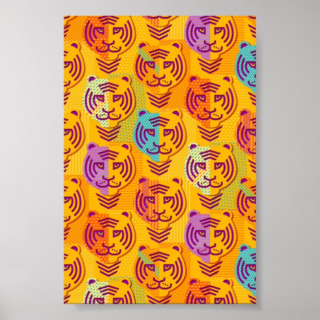 Poster Tigre pattern on dark yellow (Devant)