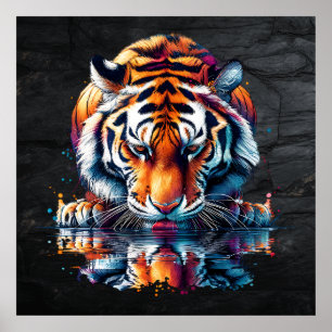 Poster Tigre regardant la réflexion dans l'eau