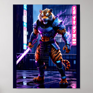 Poster Tigre Samouraï Cyberpunk