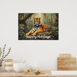 Poster Tigre Sauvage Dans La Forêt Tropicale Vintage