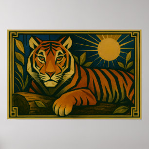 Poster Tigre stylisé dans le cadre ornemental Sunburst