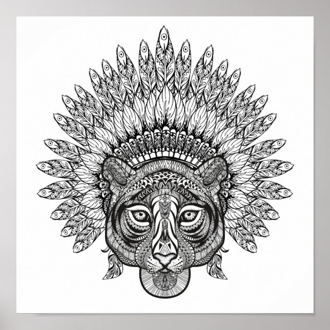 Poster Tigre Tigré Dessiné À La Main Dans Le Style 2 (Devant)