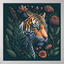 Tigre vintage à la flore verte