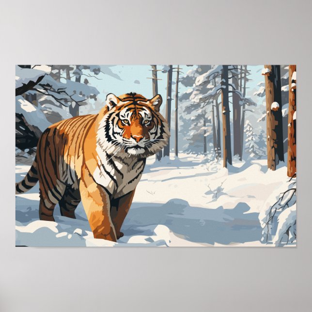 Poster Tigres de Syrie dans les bois couverts de neige (Devant)