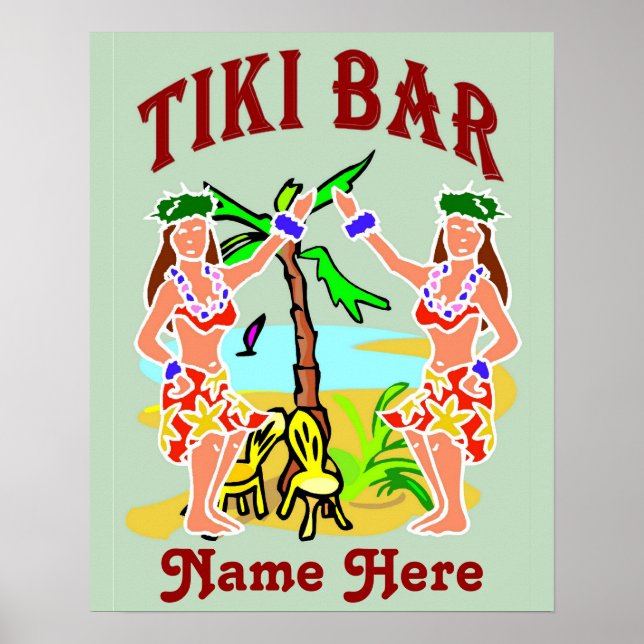Poster Tiki Bar Sign nom ajouter (Devant)