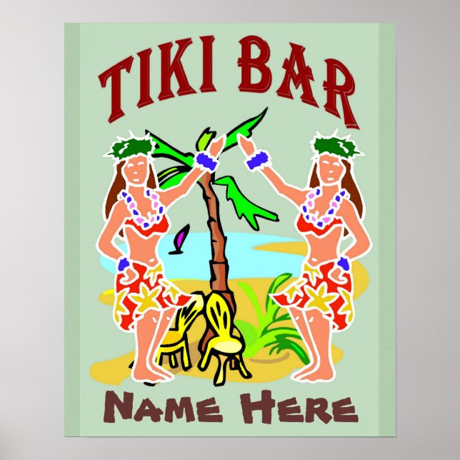 Poster Tiki Bar Sign nom ajouter (Devant)