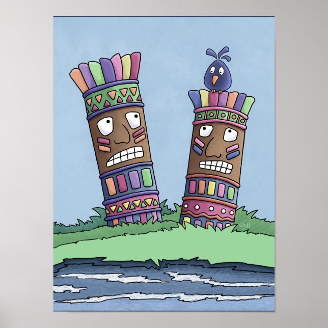 Poster Tiki Bird Plum (Devant)