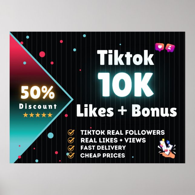 Poster Tiktok 10K Likes + 100K Vues GRATUIT (Devant)