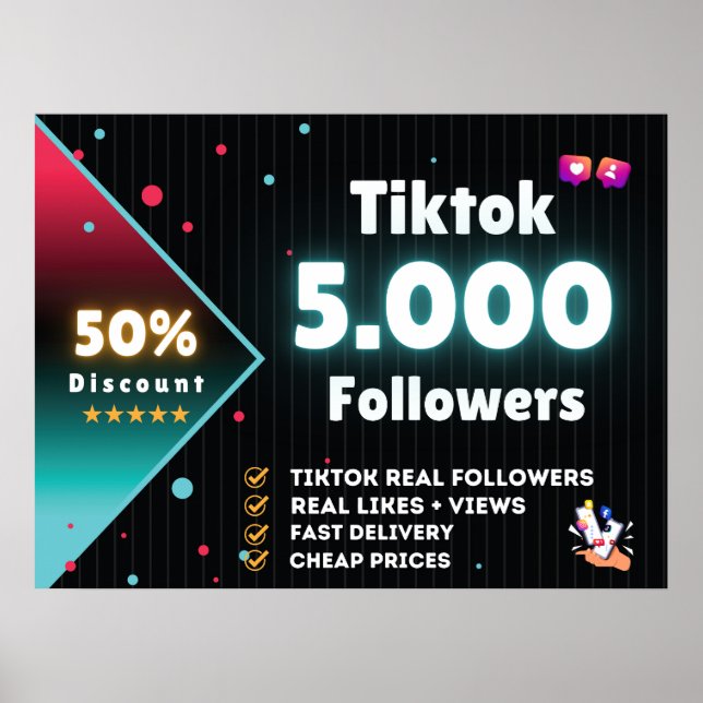 Poster Tiktok 5.000 abonnés | Acheter des abonnés Tiktok (Devant)