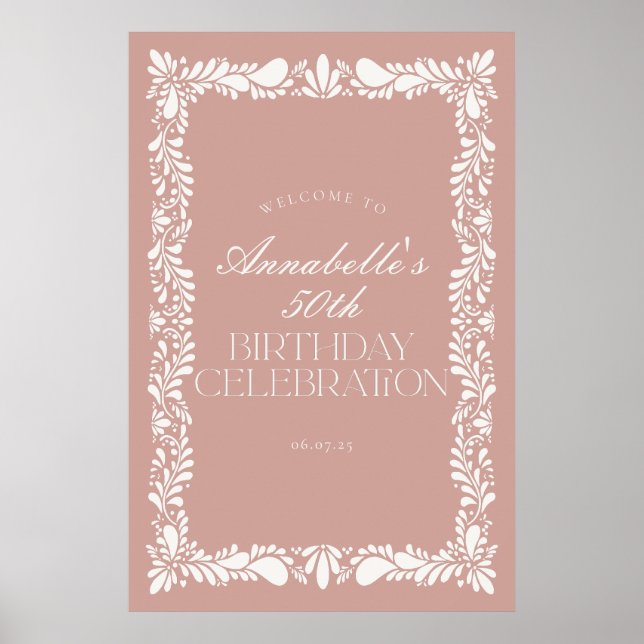 Poster Tile rose Talavera Fiesta Anniversaire Fête Bienve (Devant)