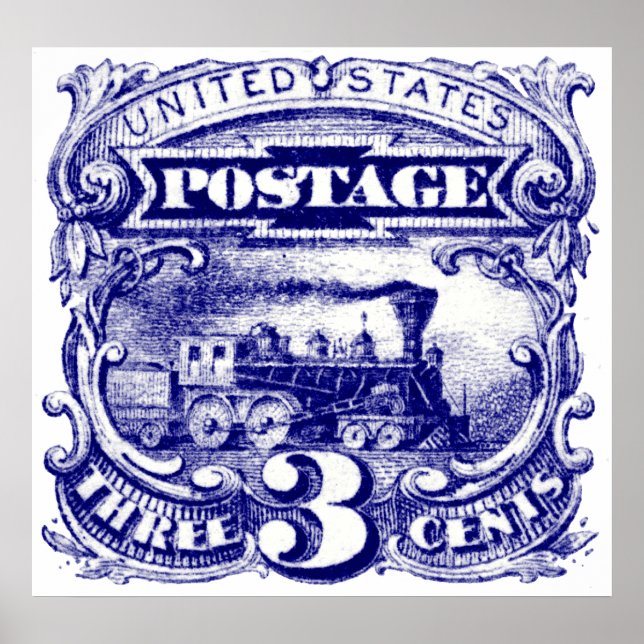 Poster Timbre-poste de Locomotive de 3 cents US de 1869 (Devant)