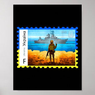 Poster Timbre-poste Rétro Vintage Ukraine Drapeau Fierté 