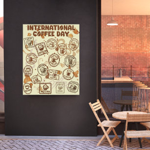 Poster Timbre Vintage de la Journée internationale du caf