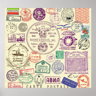 Poster timbres vintages, ensemble de documents décoratifs