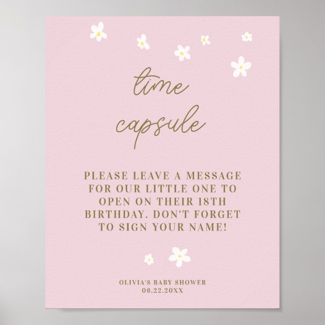 Poster Time Capsule Baby shower Sweet Daisies Pastel Pink (Devant)