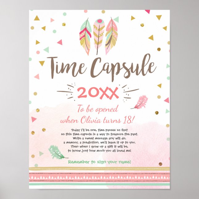Poster Time Capsule Feathers Tribal Boho Girl Gold (Devant)