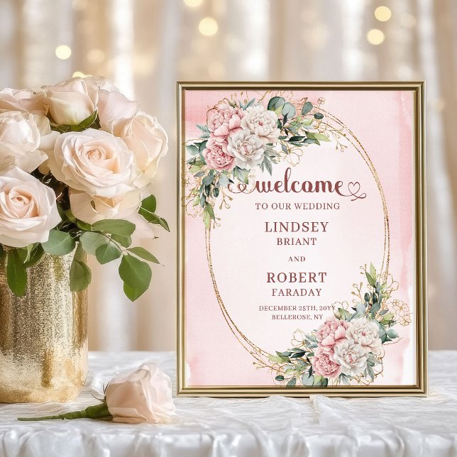 Poster Timeless Blush Pink Floral Eucalyptus Welcome Wedd (Timeless Blush Pink Floral Eucalyptus Welcome Wedding)