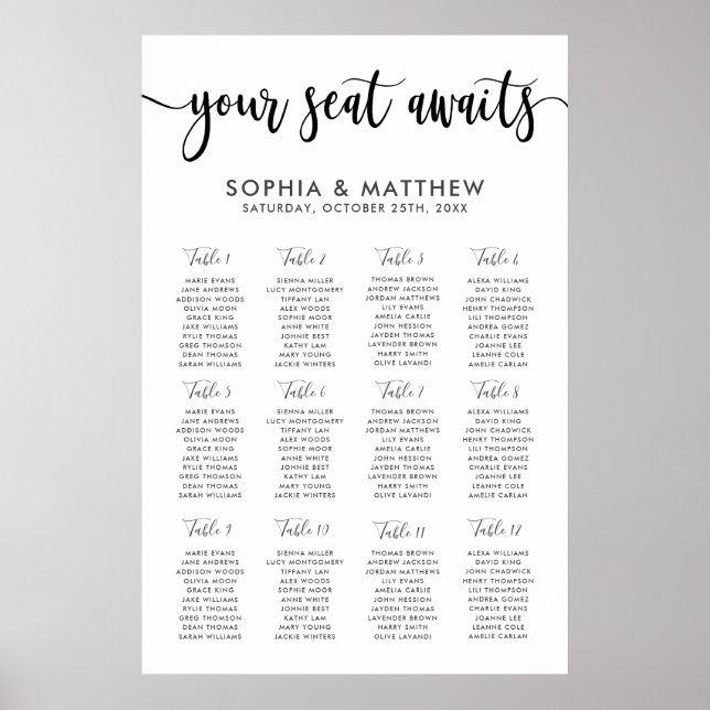 Poster Timographie Lettrage à la main Mariage Seating Cha (Devant)