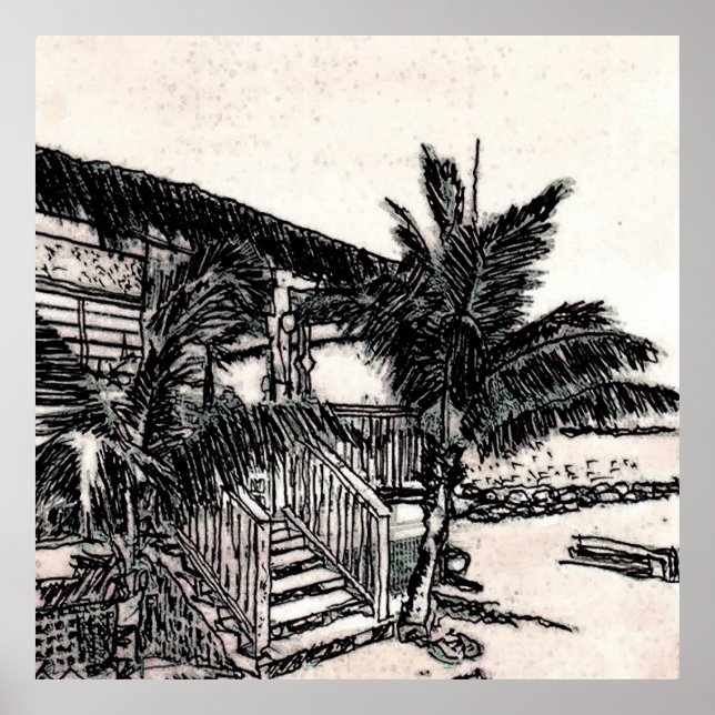 Poster Tina's Beach Shack, Long Island, Bahamas (Devant)