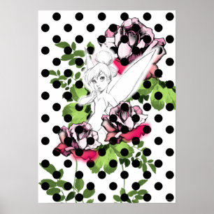Poster Tinker Bell Sketch avec Roses et Pois