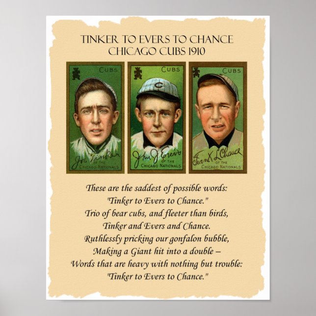 Poster Tinker to Evers to Chance Chicago Cubs 1910 Poème (Devant)