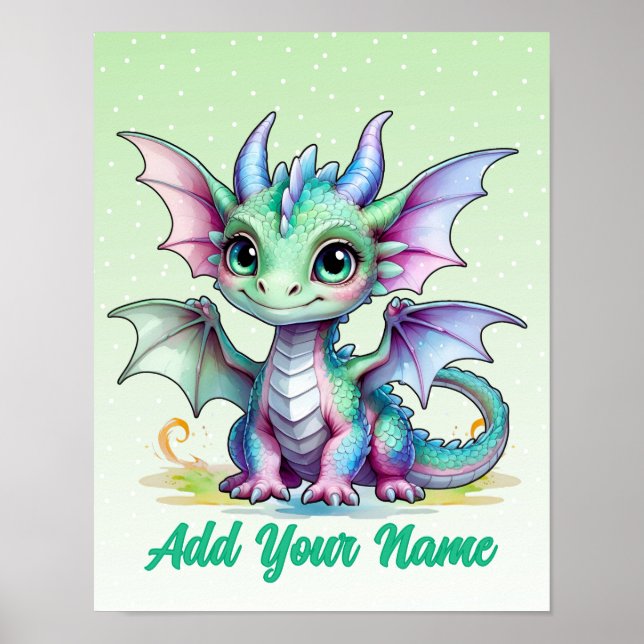 Poster Tiny Wings Dragon – Personalized Kids Wall Art (Devant)