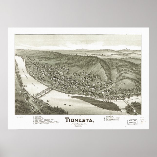 Poster Tionesta Pennsylvanie 1896 Carte panoramique antiq (Devant)