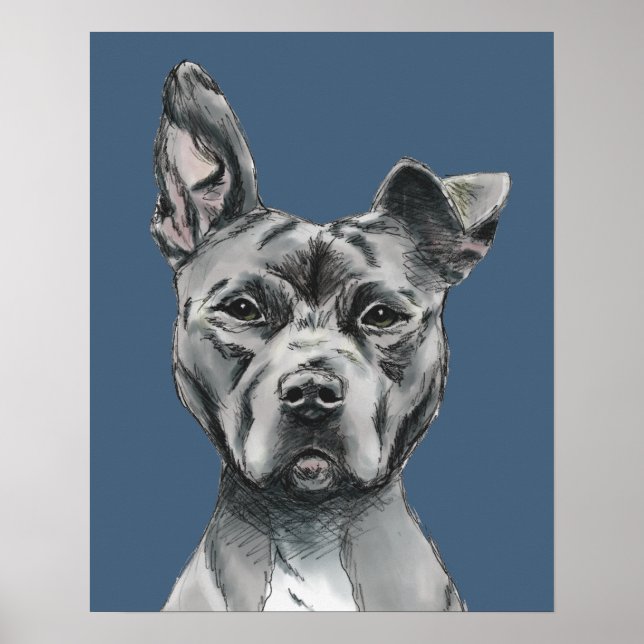 Poster Tirage de Chien Taureau Stalky gris (Devant)