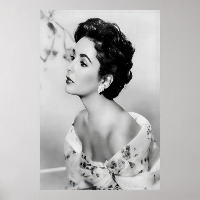 Poster Tirage photo d'Elizabeth Taylor, noir et blanc (Devant)