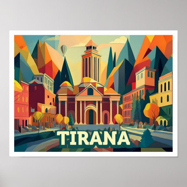 Poster Tirana Albanie Voyage artistique coloré (Devant)