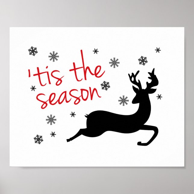 Poster 'Tis Season Reindeer Silhouette Christmas (Devant)