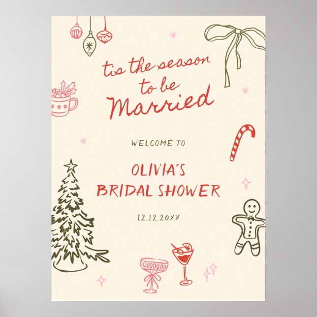 Poster Tis The Season Bridal Shower Hand Drawn Welcome (Devant)