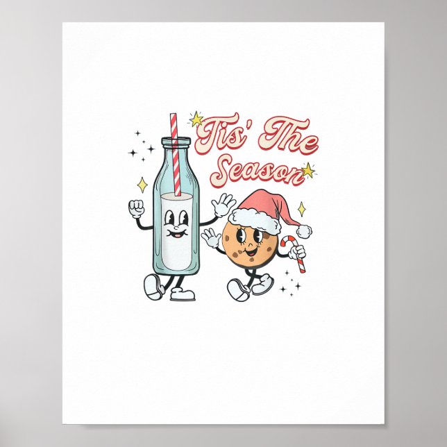 Poster Tis The Season Retro Milk And Cookie Christmas (Devant)