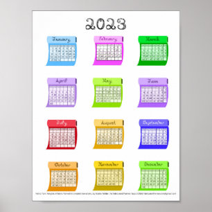Poster Tissu de calendrier 2023 Mois de police Couture Bo