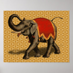 Poster Tissu de l'éléphant d'Asie w/Red