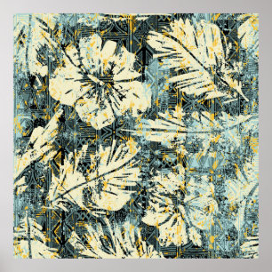 Poster tissu d'hibiscus de style hawaïen avec dos tribal