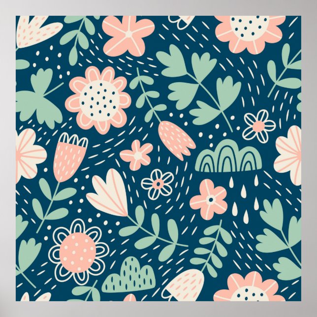 Poster Tissu étoffé floral à la main. Motif Seamel (Devant)
