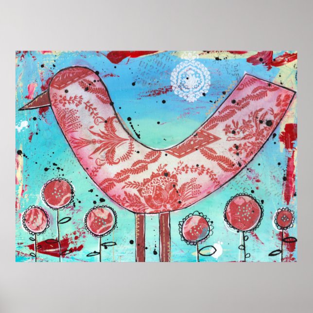 Poster Tissu mixte vintage Red Bird Imprimer (Devant)