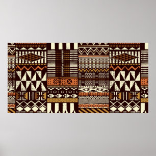 Poster Tissu tribal africain patchwork abstrait vin