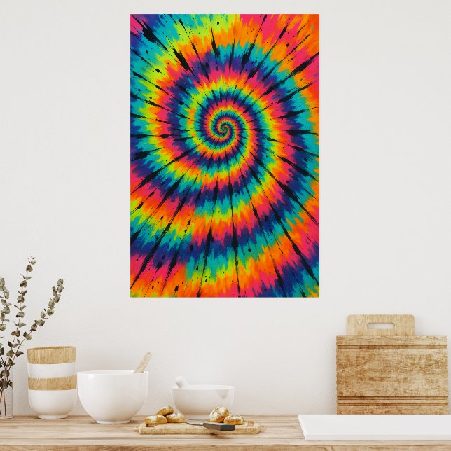 Poster Title: Vibrant Neon Spiral Tie-Dye Art (Cuisine)